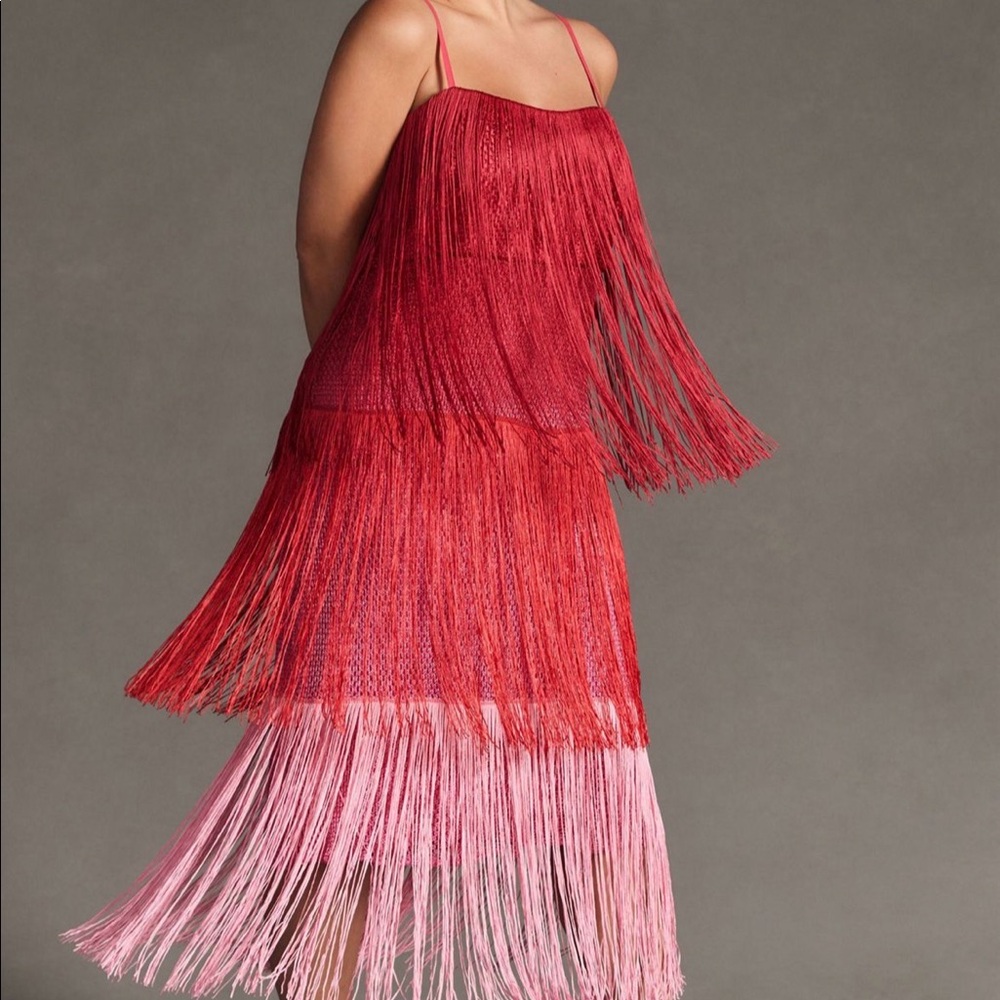 ANTHROPOLOGIE LET ME BE TIERED FRINGE OMBRE DRESS